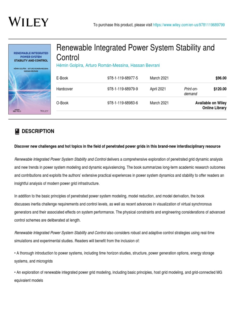 Renewable Power System Stability Guide | PDF | Electrical Grid | System
