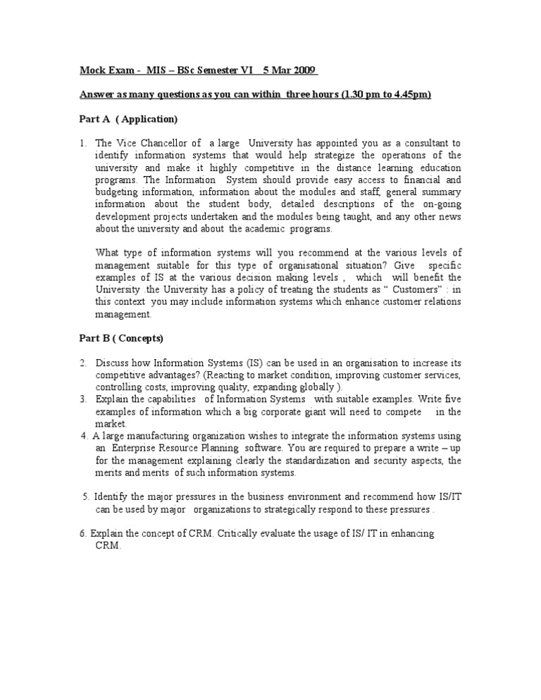 MIS Mock Exam for BSc Semester VI | PDF | Business
