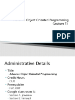 Advance Object Oriented Programming (Lecture 1) : Ms. Sehresh Khan Lecturer Numl-Rwp