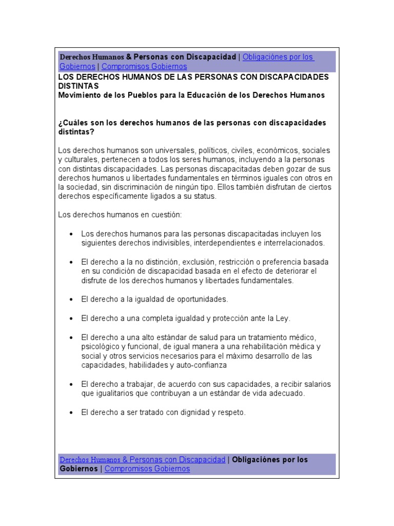Derechos Humanos y Discapacidad | PDF | Invalidez | Igualdad de género