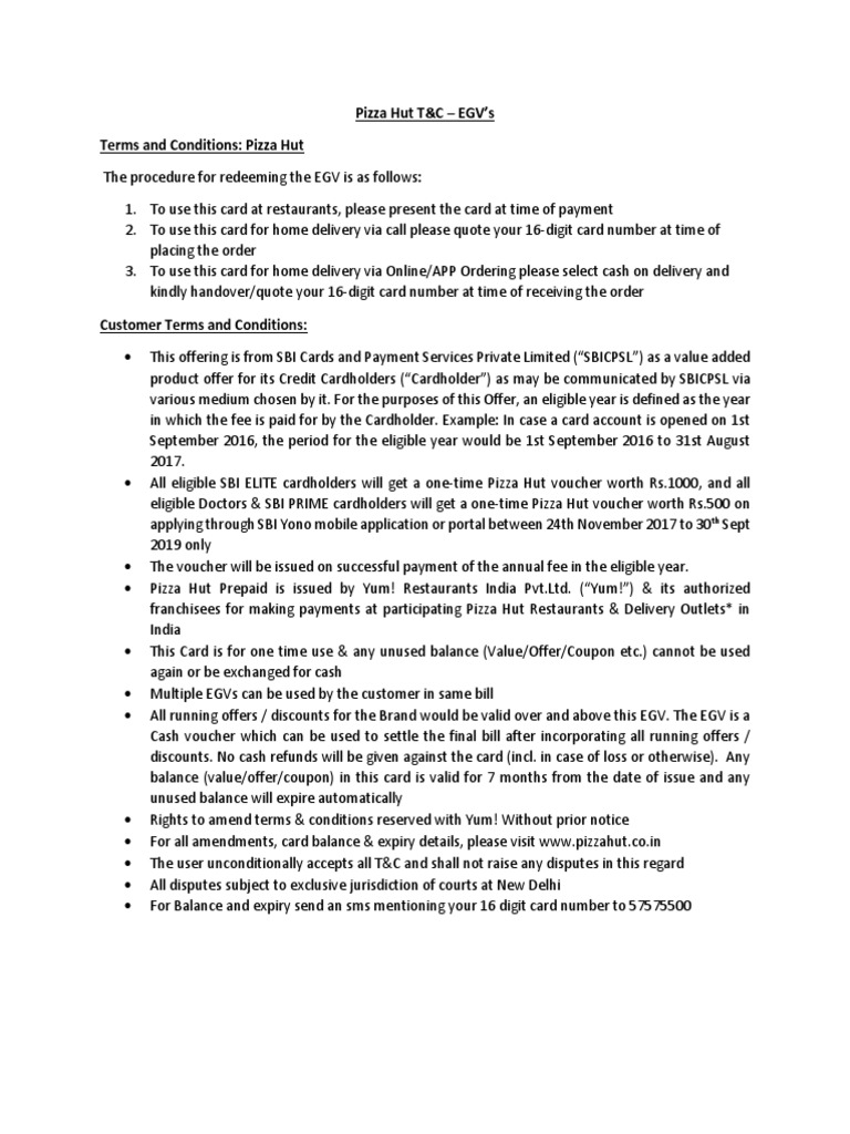 Pizza Hut T&C EGV's Terms and Conditions Pizza Hut PDF Voucher