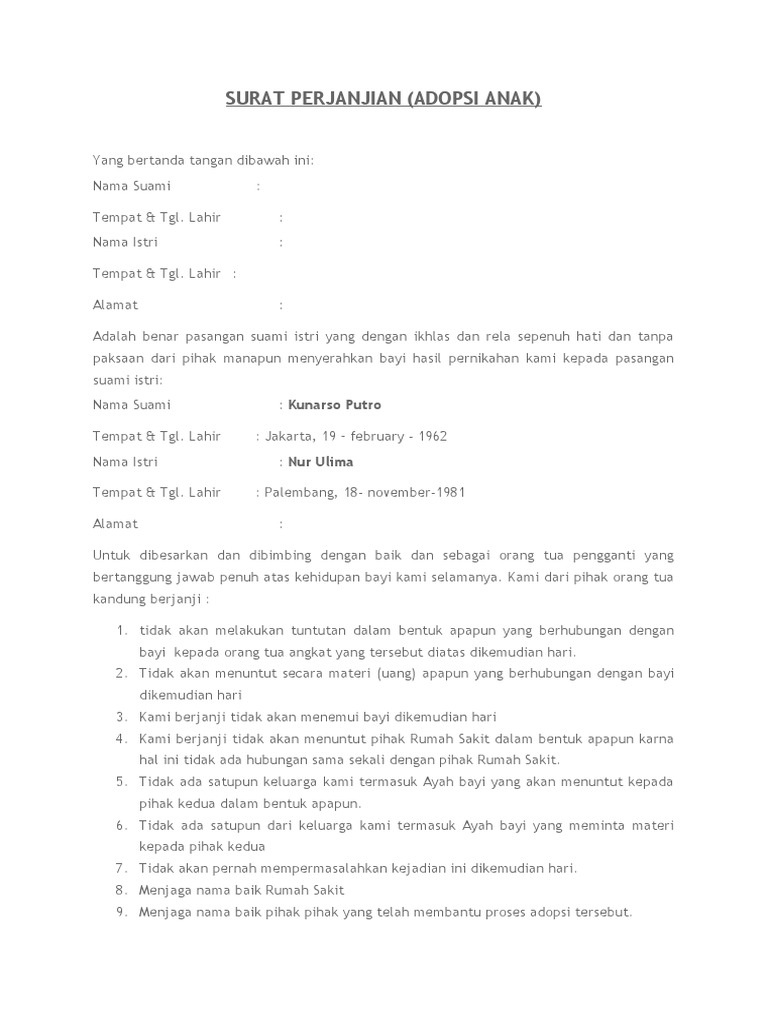 Surat Perjanjian Adopsi Anak | PDF