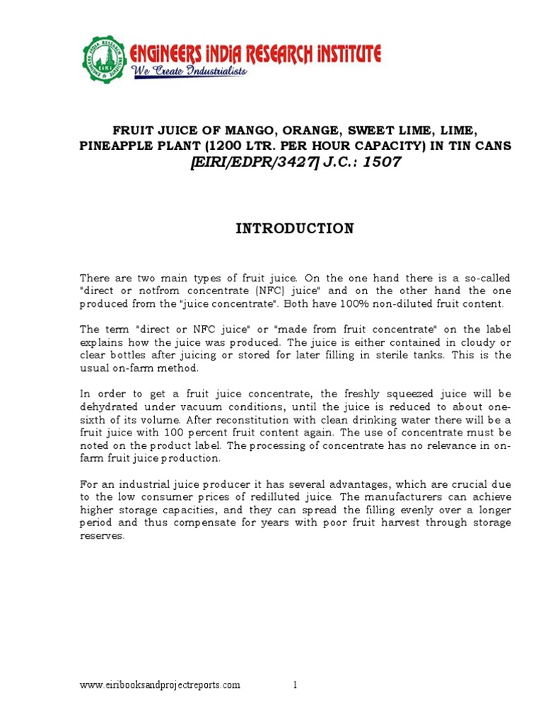 Mango Juice Production Overview | PDF | Juice | Diet & Nutrition
