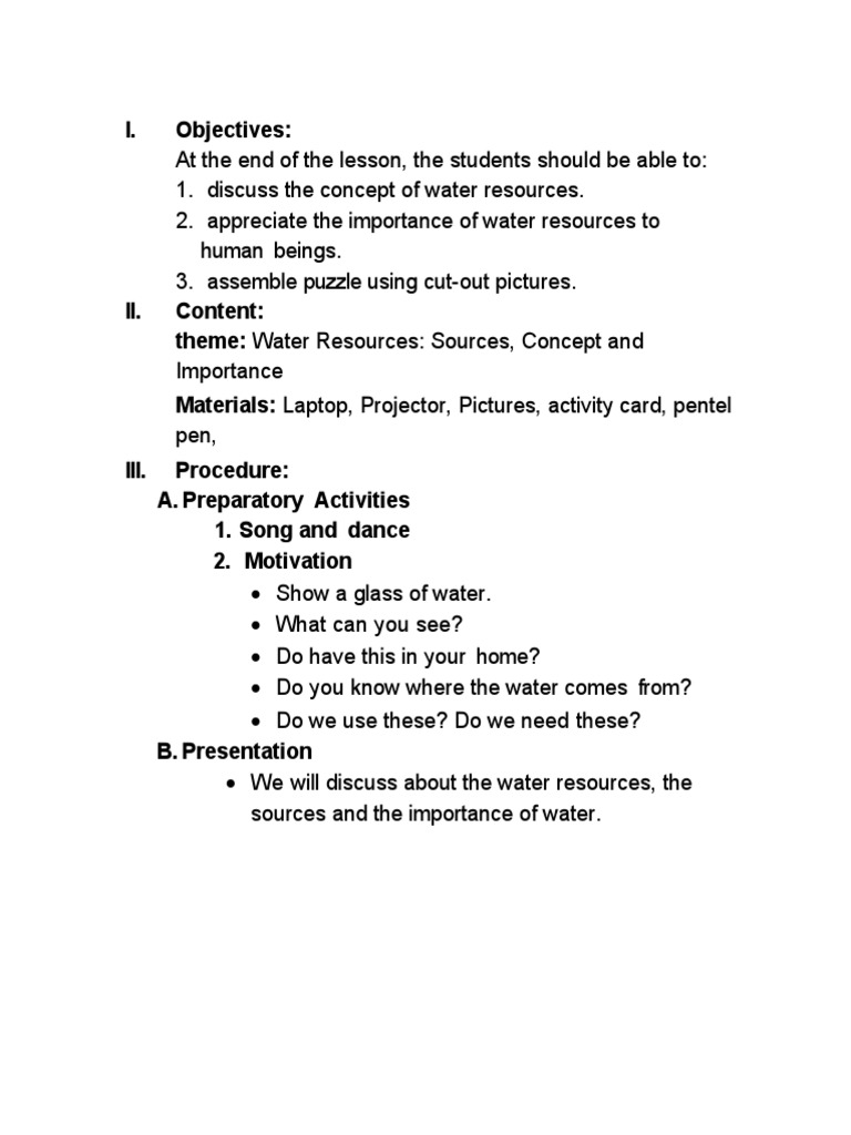 Water Resources Lesson Plan | PDF | Water Resources | Water