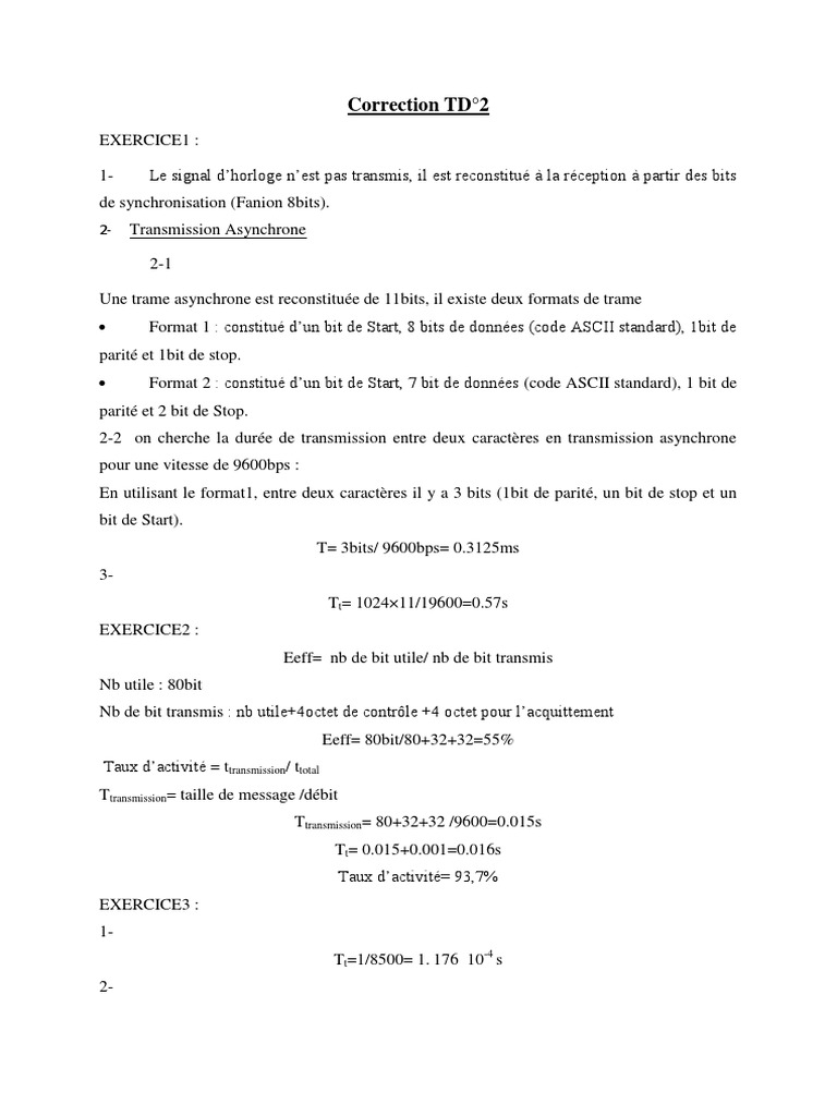 Correction TD2 : Transmission Asynchrone | PDF | Technologies de l ...