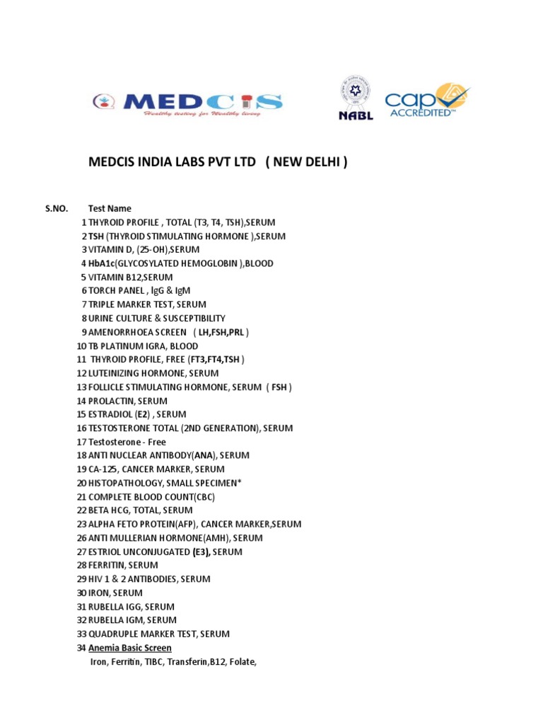 Rate List Medcis Lab PDF Luteinizing Hormone Cholesterol