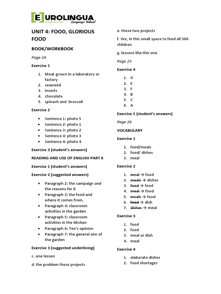 Unit 4 - B2 - Key - Book&workbook | PDF | Cooking | Cuisine