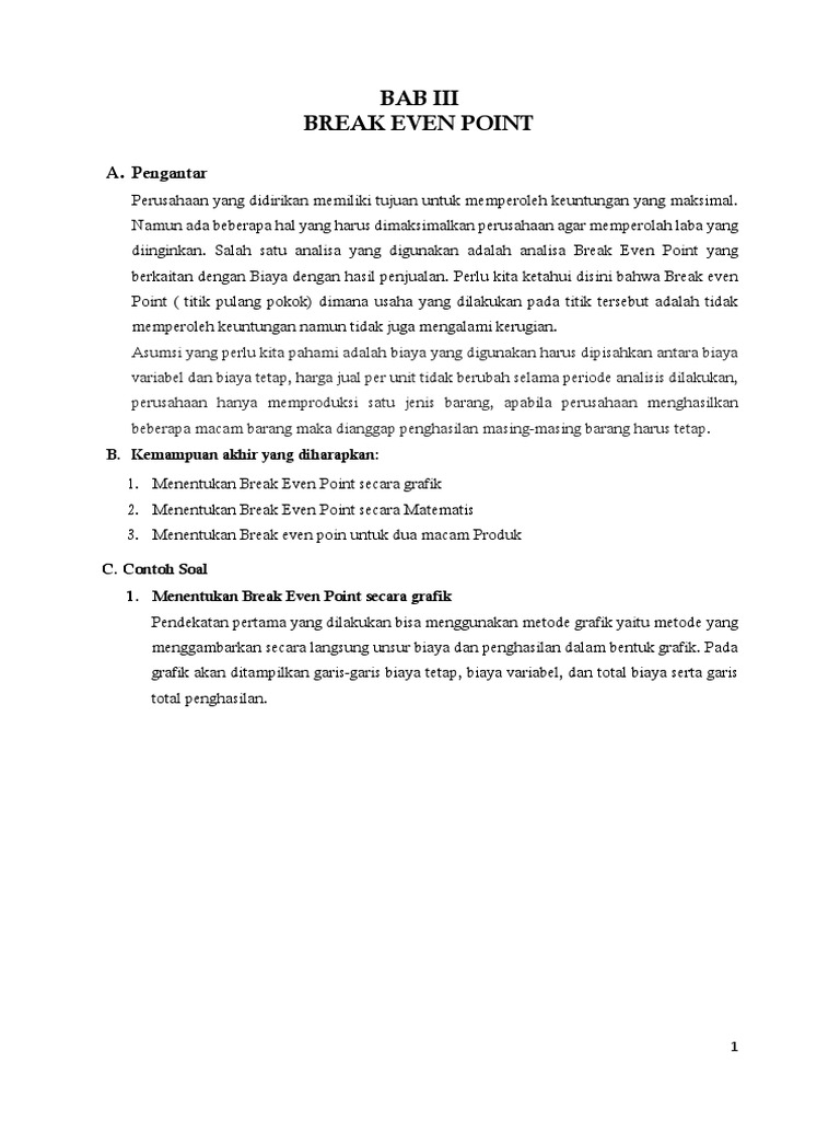 BAB 3 Break Even Point | PDF