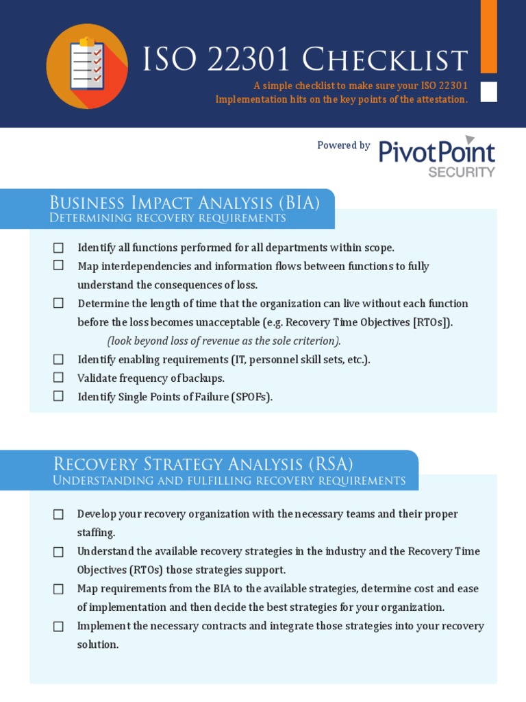 ISO 22301 Checklist | PDF | Business | Disaster And Accident