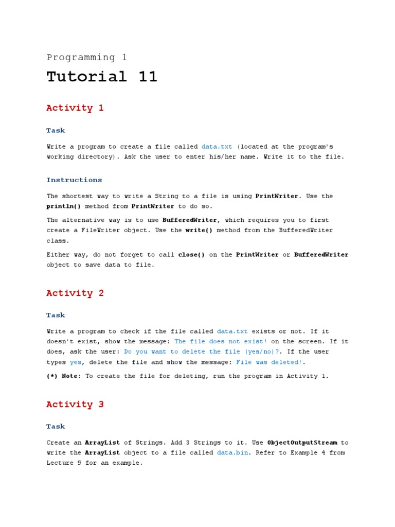 Tutorial 11: Programming 1 | PDF