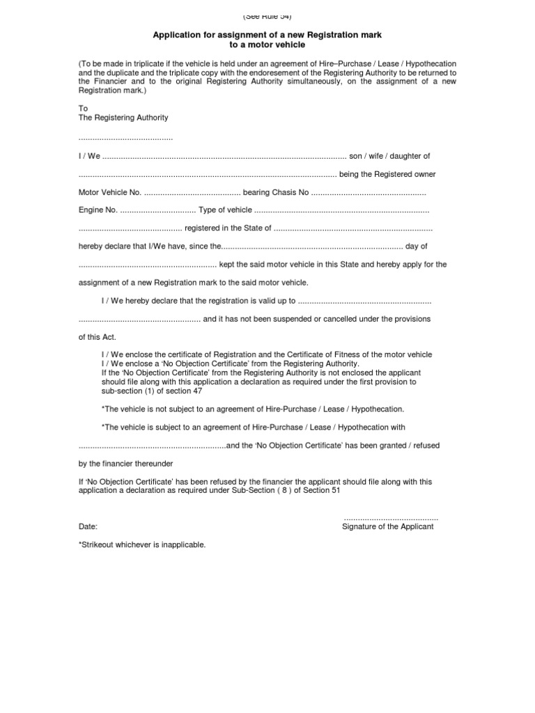 Form No. 27: Vehicle Registration Application | PDF | Lease | Common Law