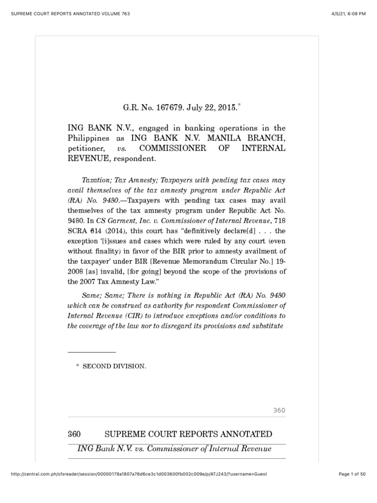 ING Bank v. CIR (2015) | PDF | Withholding Tax | Basis Of Accounting