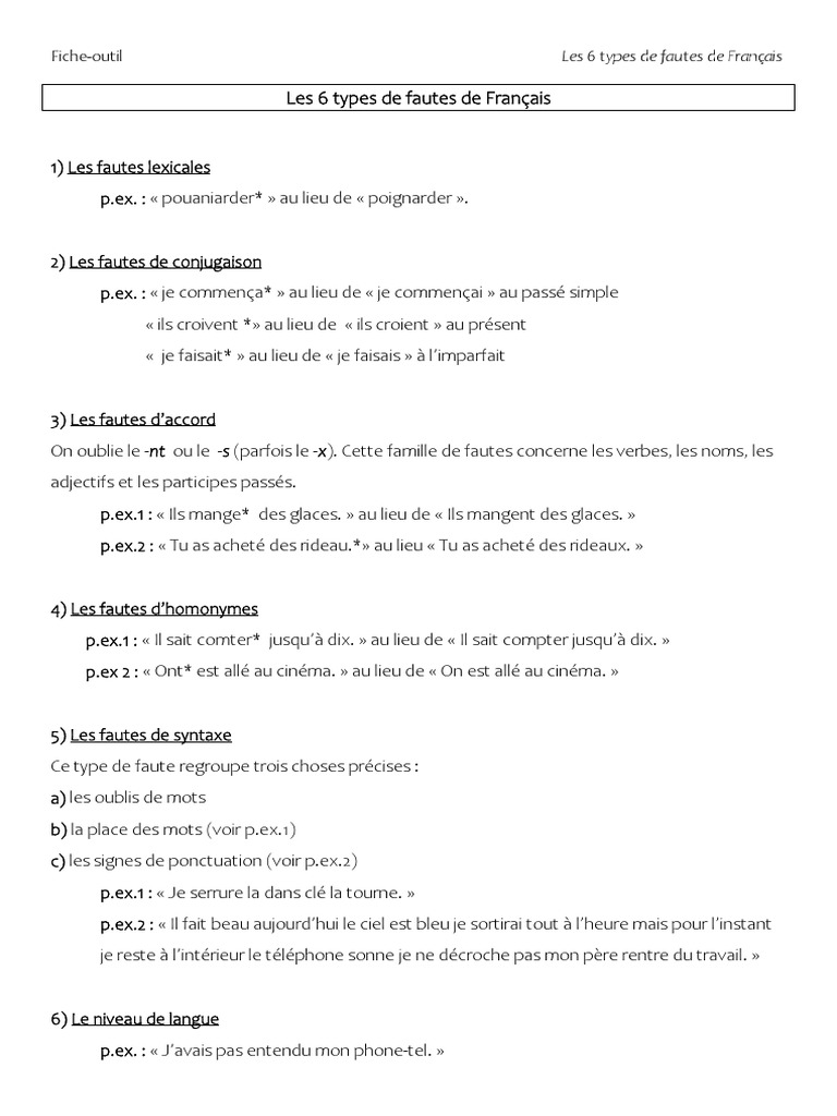 Types de fautes de français à éviter | PDF | Arts du langage et discipline