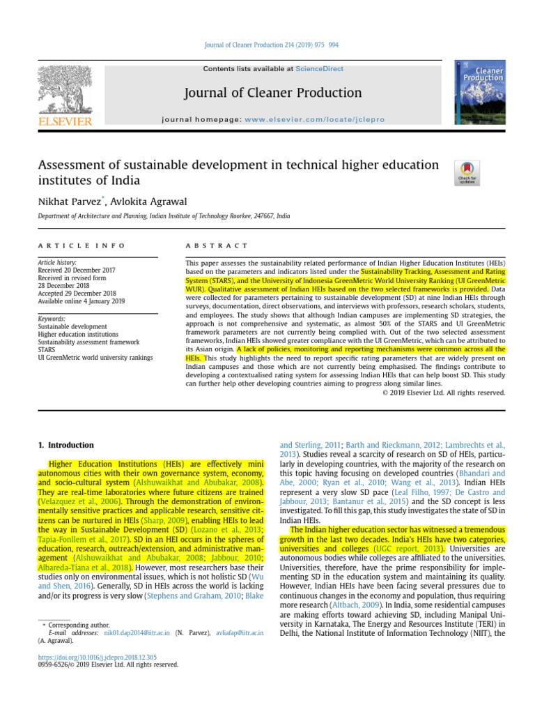 Assessment of Sustainable Development in Technical Higher Education ...