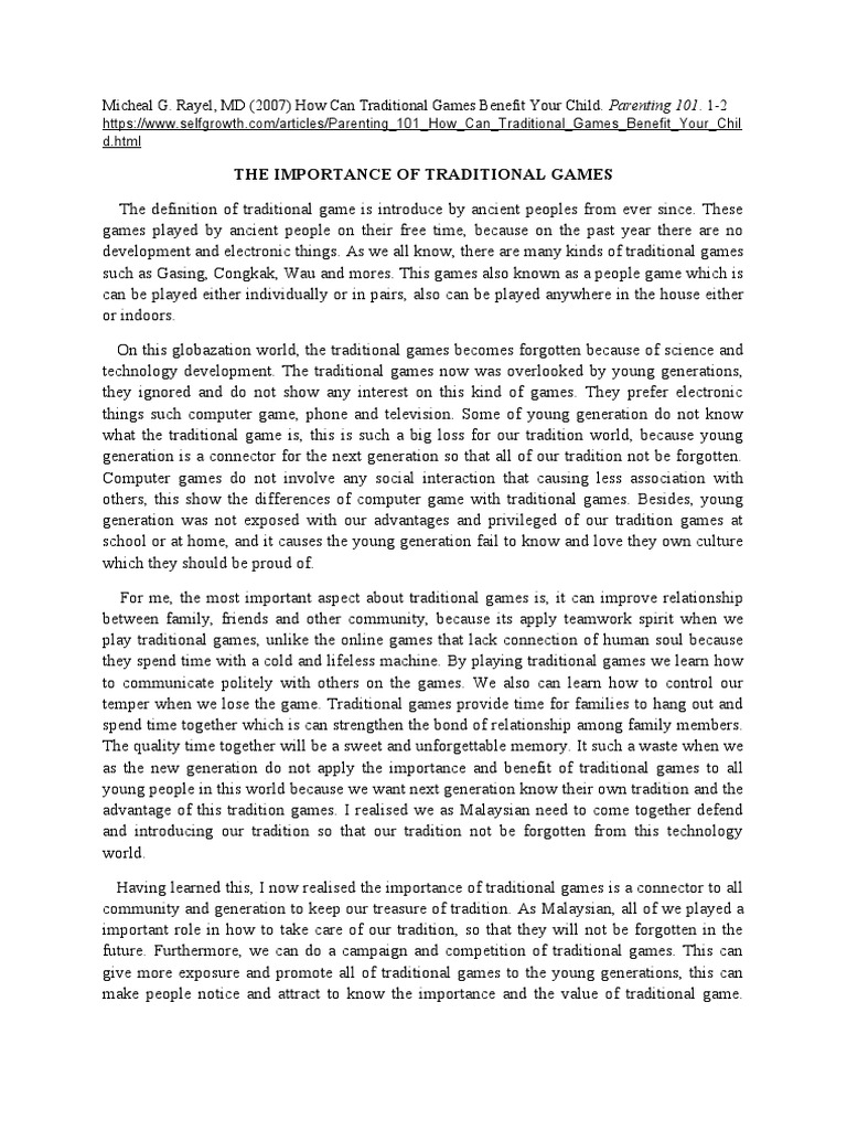 The Importance of Traditional Games | PDF | Traditions | Human Nature