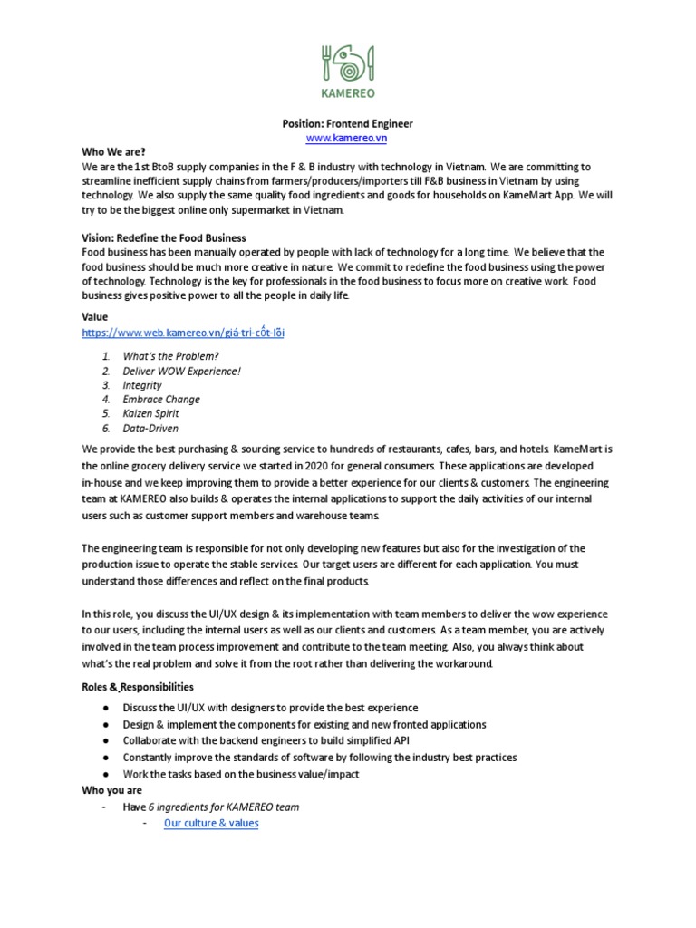 Frontend Engineer Position at Kamereo | PDF | Application Software ...