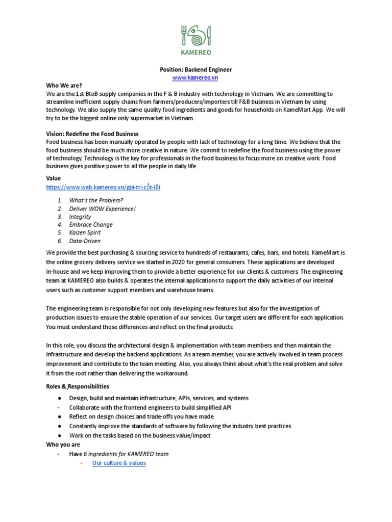 Backend Engineer Position at KAMEREO | PDF | Computer Programming | Design