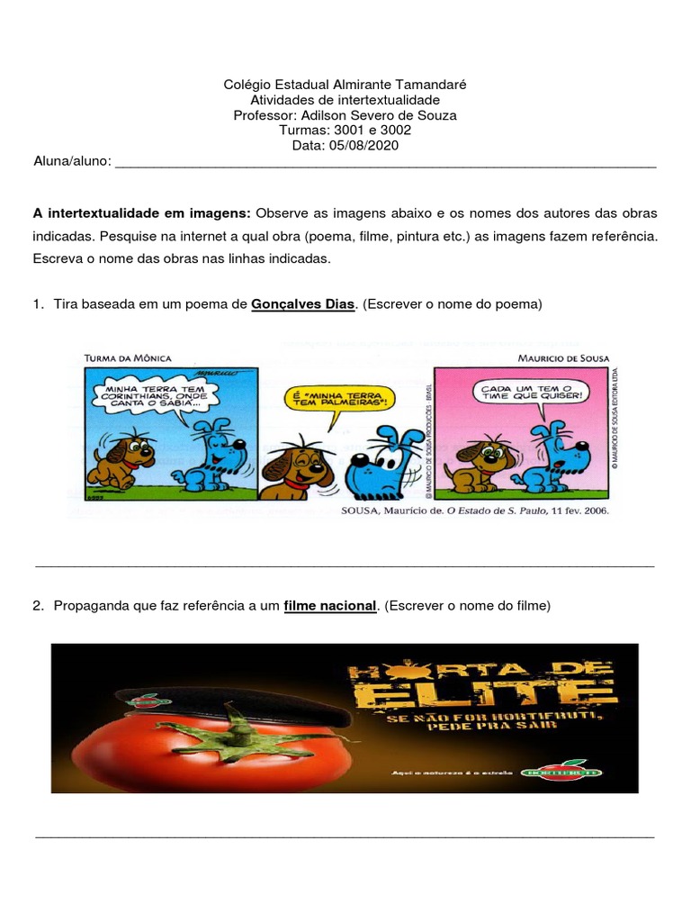 Exercícios Com Imagens Intertextualidade | PDF