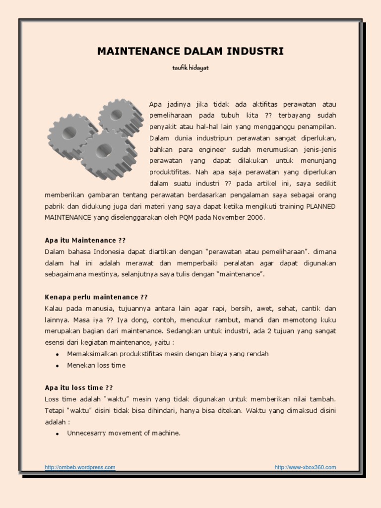 Maintenance Dalam Industri | PDF | Teknologi & Rekayasa