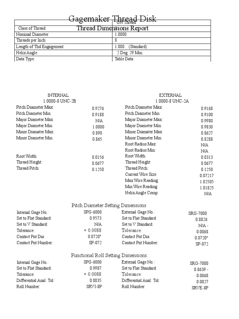 1-8 UNC Thread Dimensions Report | PDF | Mechanical Engineering ...