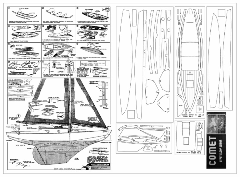 Gypsy Sloop Jr. - 10.75 in Hull Length Wood Sloop (Boat), Comet Kit No ...