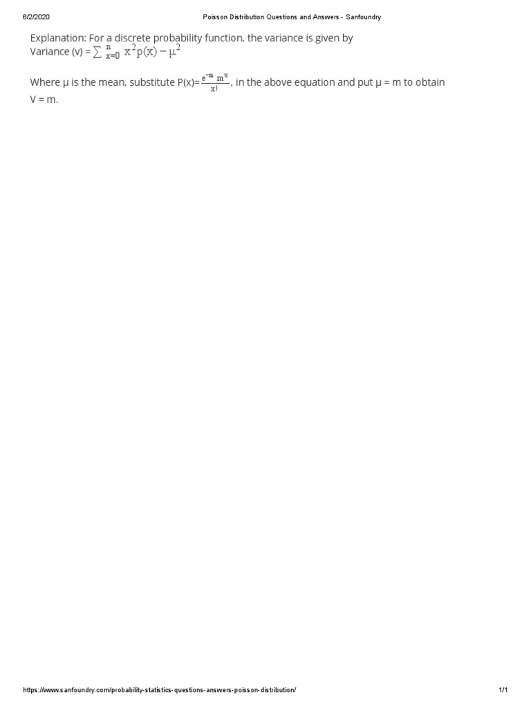 Poisson Distribution Questions and Answers Sanfoundry PDF