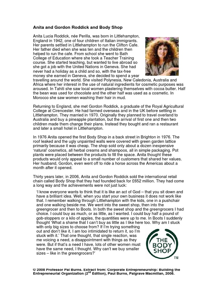 Anita and Gordon Roddick and Body Shop | PDF | Franchising | Business