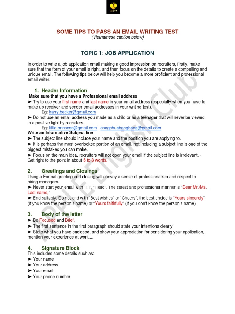 Tips for Email Writing Tests | PDF | Receipt | Employment