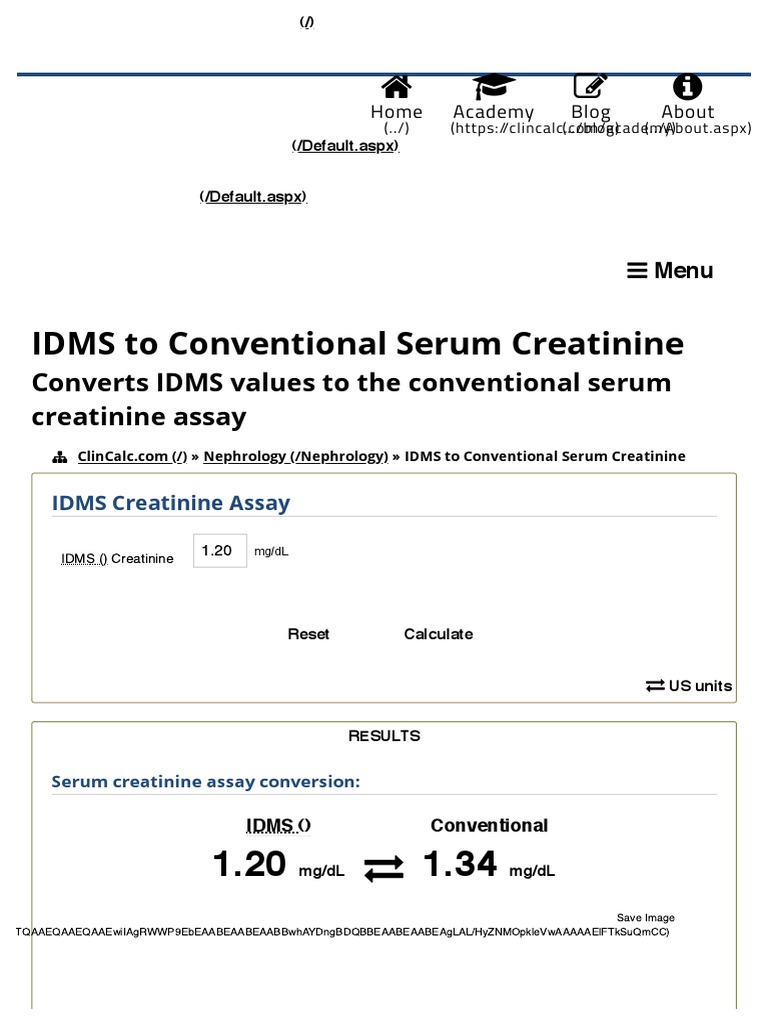 IDMS To Conventional Creatinine Conversion PDF Creatinine Medicine