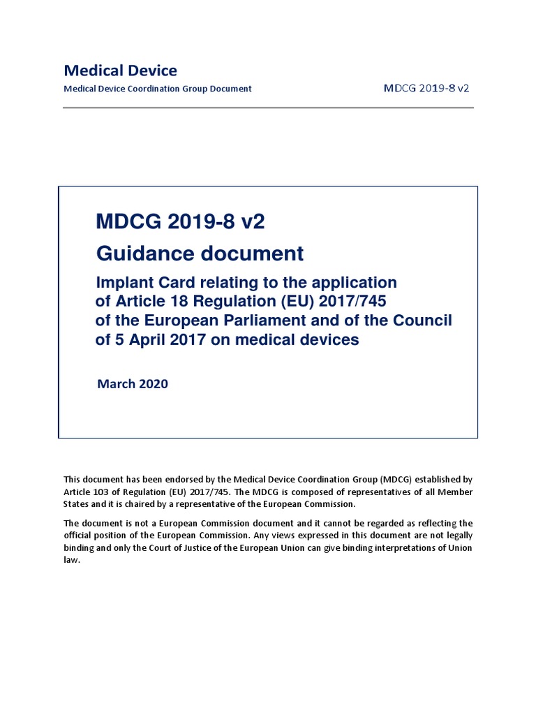 Implant Card Guidance under MDR 2017/745 | PDF | Medical Device ...