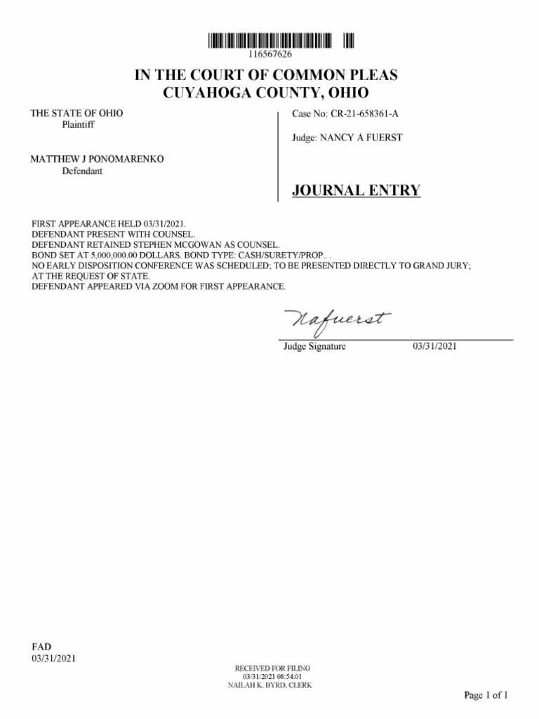 Ohio V Matthew J Ponomarenko PDF Plea Indictment