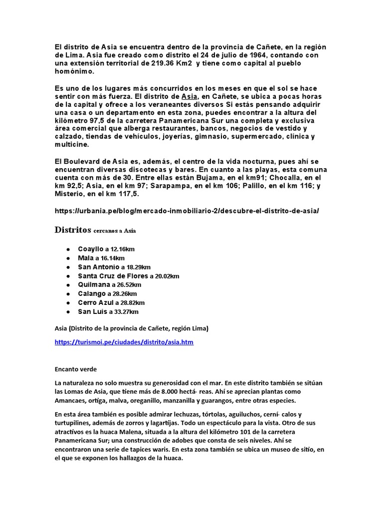 El Distrito de Asia Se Encuentra Dentro de La Provincia de Cañete | PDF ...