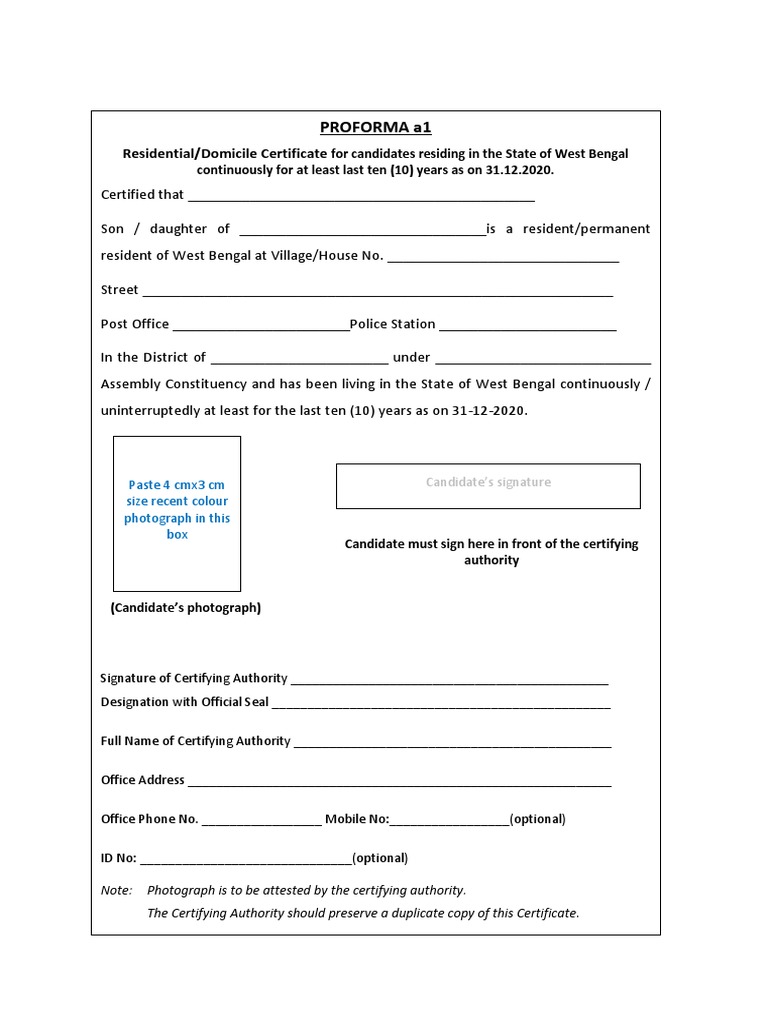 West Bengal Domicile Forms | PDF | Visual Impairment | Disability