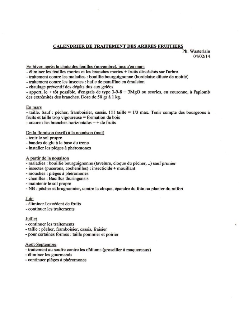Calendrier De Traitement Des Arbres Fruitiers Pdf Calendrier de Traitement Et Maladies Des Arbres Fruitiers | PDF