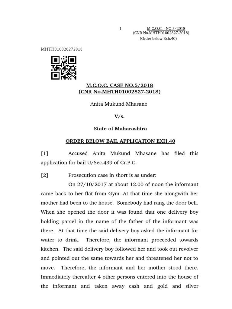 M.C.O.C. CASE NO.5/2018 (CNR No MHTH01002827 2018) PDF Bail