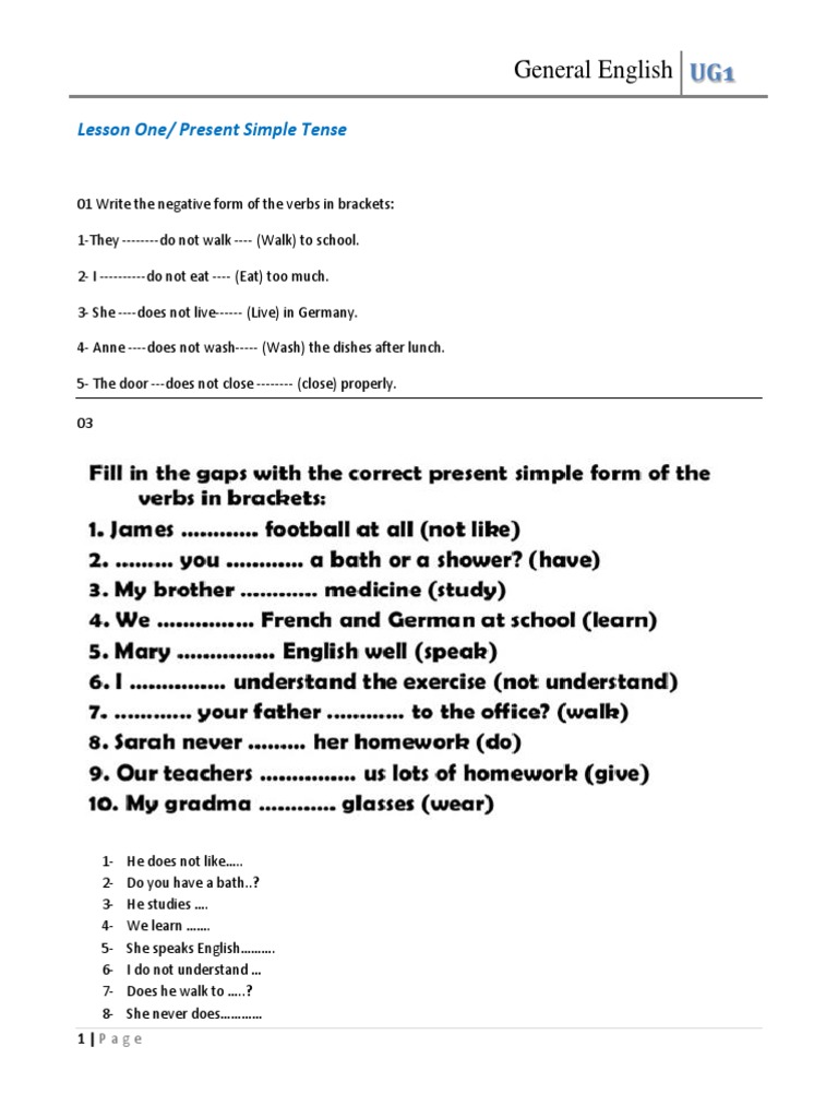 Present Simple Tense Exercises | PDF | Language Arts & Discipline ...