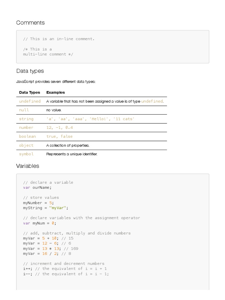 Comments: Javascript Provides Seven Different Data Types | PDF ...