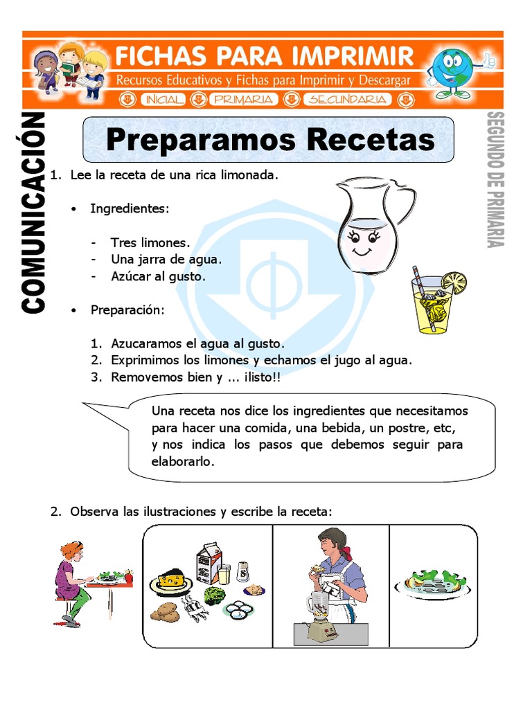 Ficha de Preparamos Recetas para Segundo de Primaria 1 | PDF