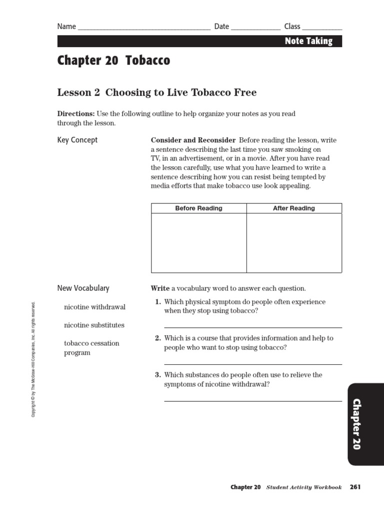 Chapter 20 Tobacco: Lesson 2 Choosing To Live Tobacco Free | PDF ...