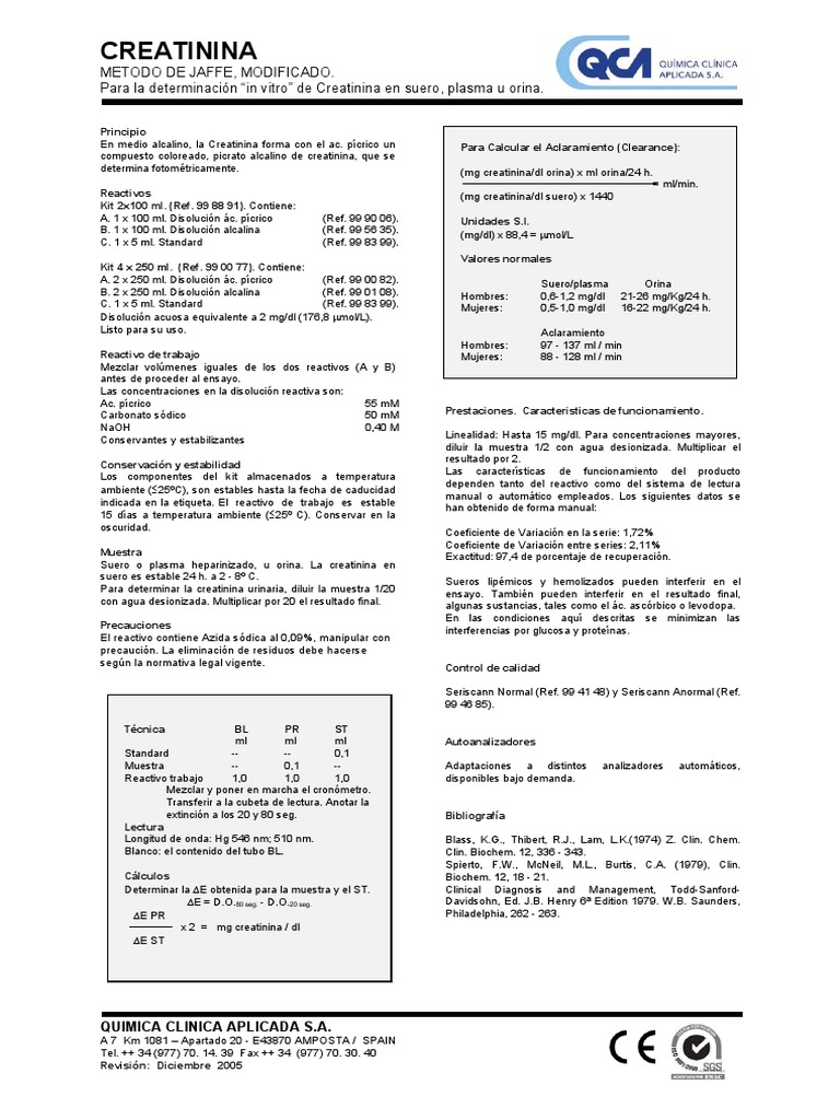 Creatinine Jaffe PDF Química Ciencias fisicas