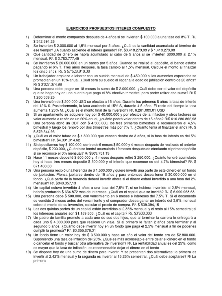Ejercicios Propuestos Interes Compuesto | PDF | Interés | Tasas de interés