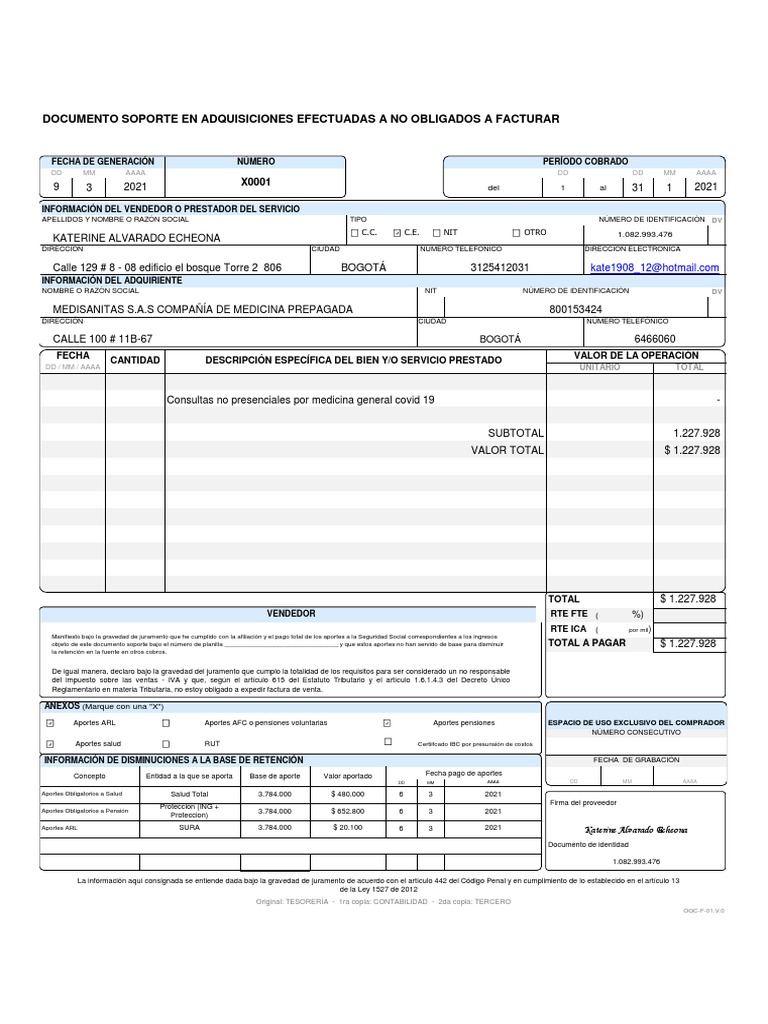 Documento Soporte en Adquisiciones Efectuadas A No Obligados A Facturar ...