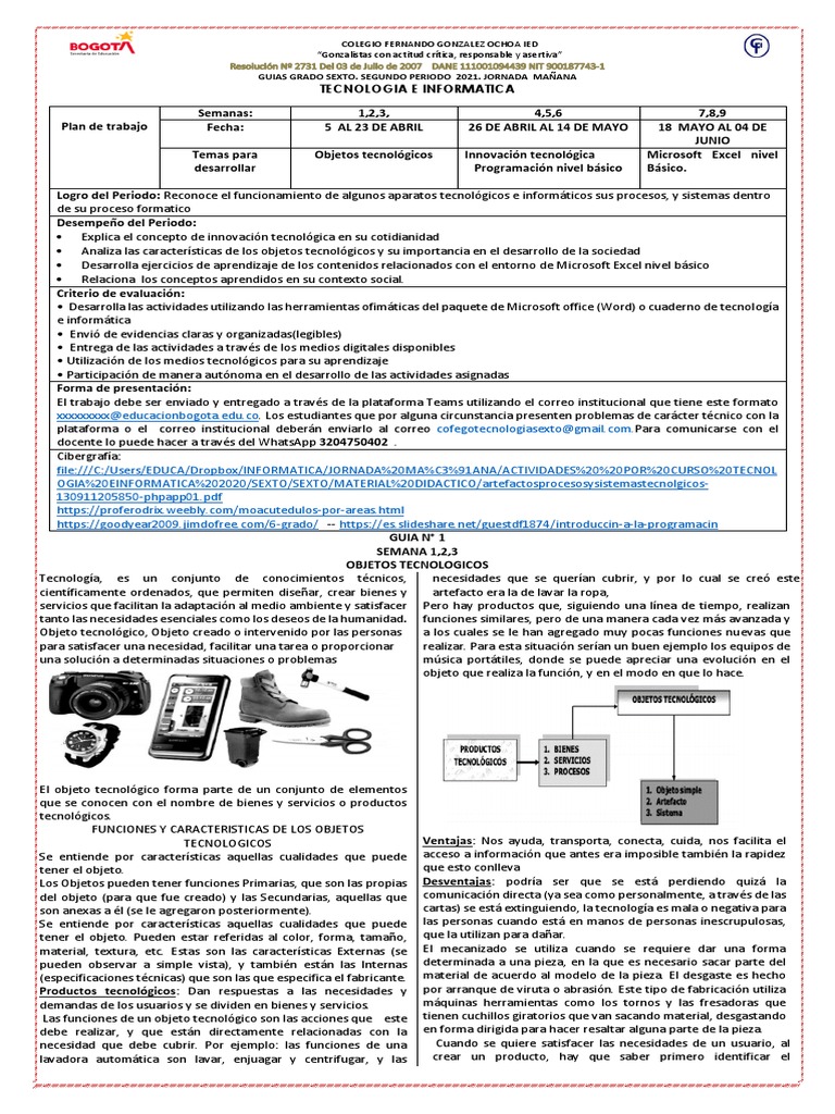 Guía de Tecnología Grado Sexto 2021 | PDF | Programación de ...