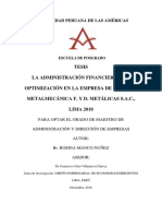 La Administración Financiera y La Optimización en La Empresa de Servicio Metalmecánica F. y D. Metálicas S.a.c., Lima 2018