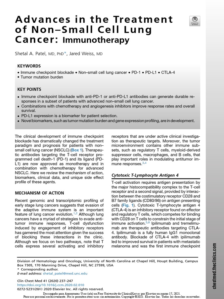 Advances in The Treatment Immunotherapy | PDF | Non Small Cell Lung ...