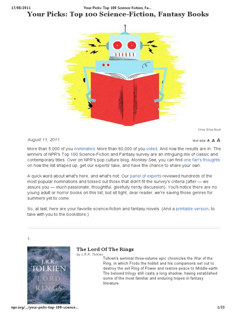 NPR Presents Your Picks The Top 100 ScienceFiction and Fantasy