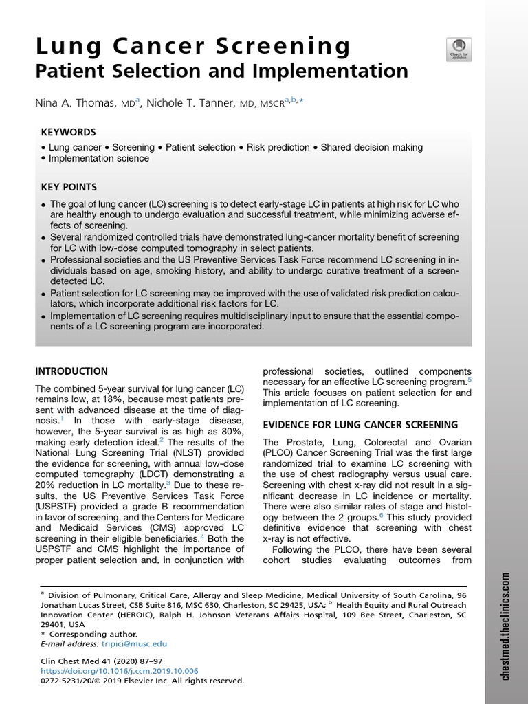 Lung Cancer Screening: Patient Selection Guide | PDF | Screening ...