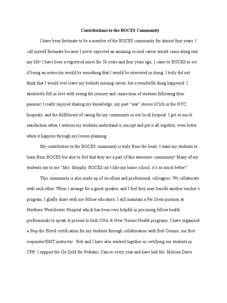 Contributions To The Boces Community PDF Health Care Wellness