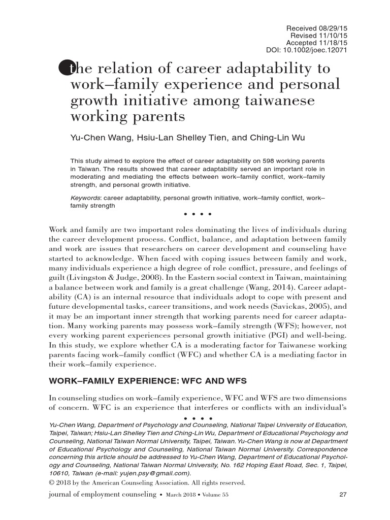 The Relation of Career Adaptability To Work-Family | PDF | Factor ...