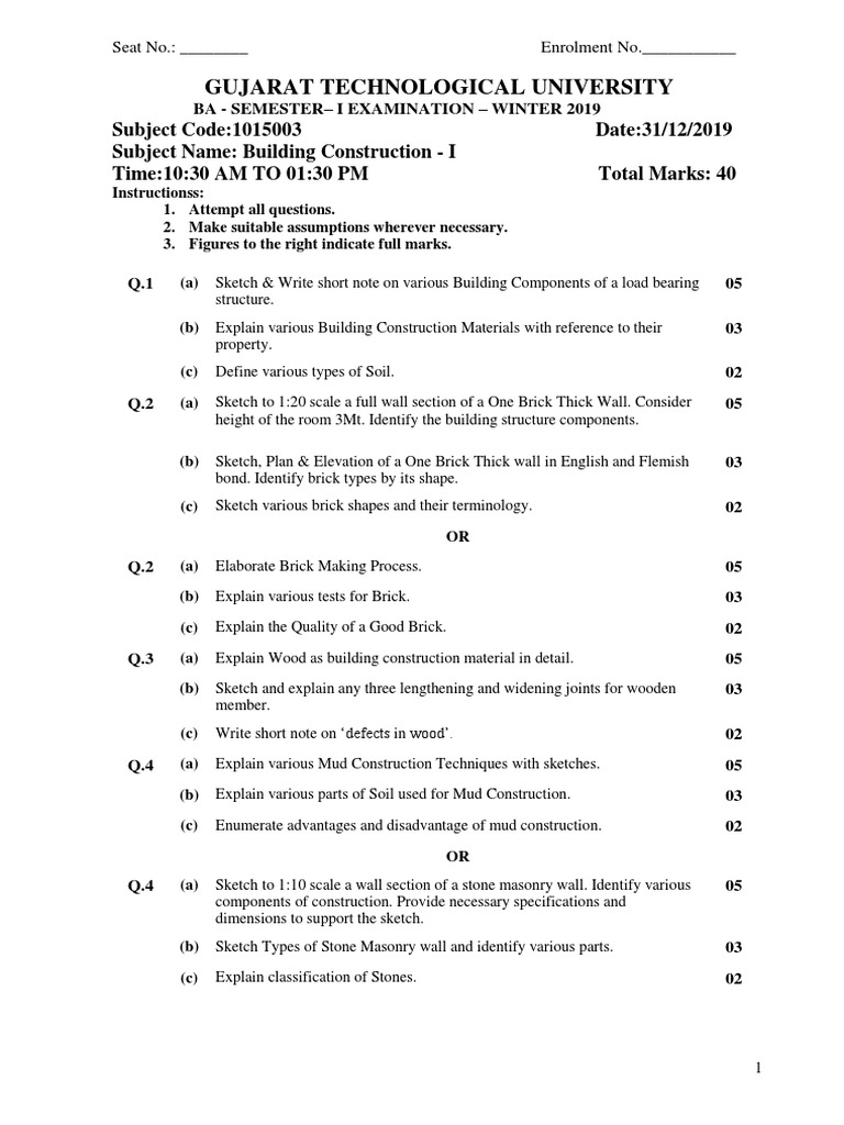 Building Construction Exam Guide | PDF | Masonry | Brick